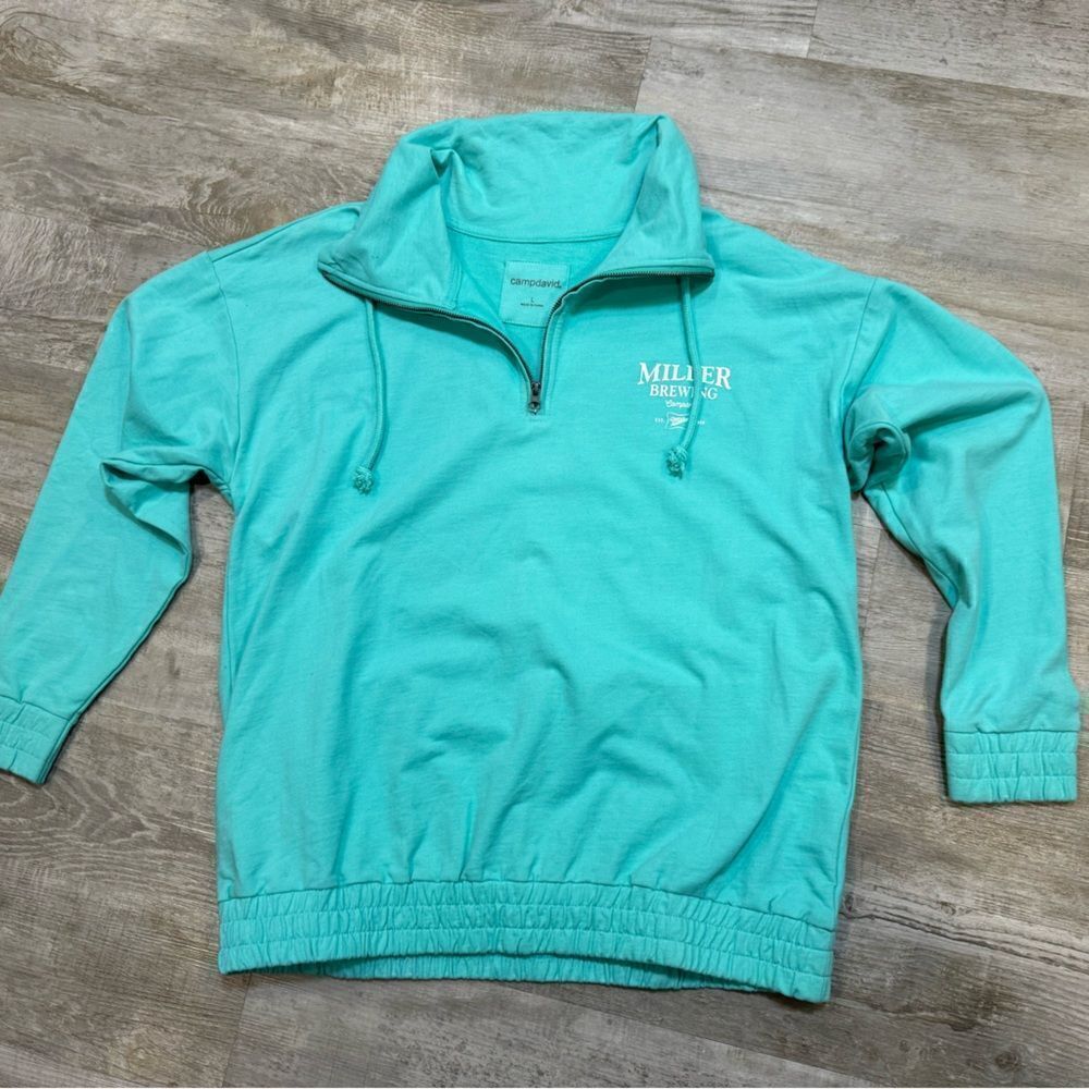NWOT Camp, David Miller brewing Company, Teal, 3/4 zip pull over - Picture 4 of 10